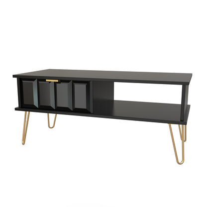 Cube Coffee Table Black 1 Shelf 1 Drawer 92cm