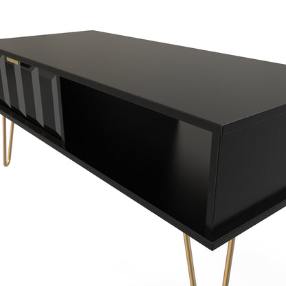 Cube Coffee Table Black 1 Shelf 1 Drawer 92cm