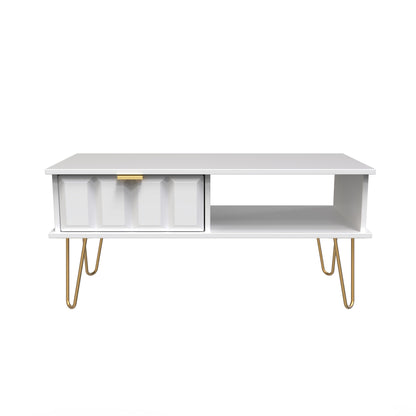 Cube Coffee Table White 1 Shelf 1 Drawer 92cm