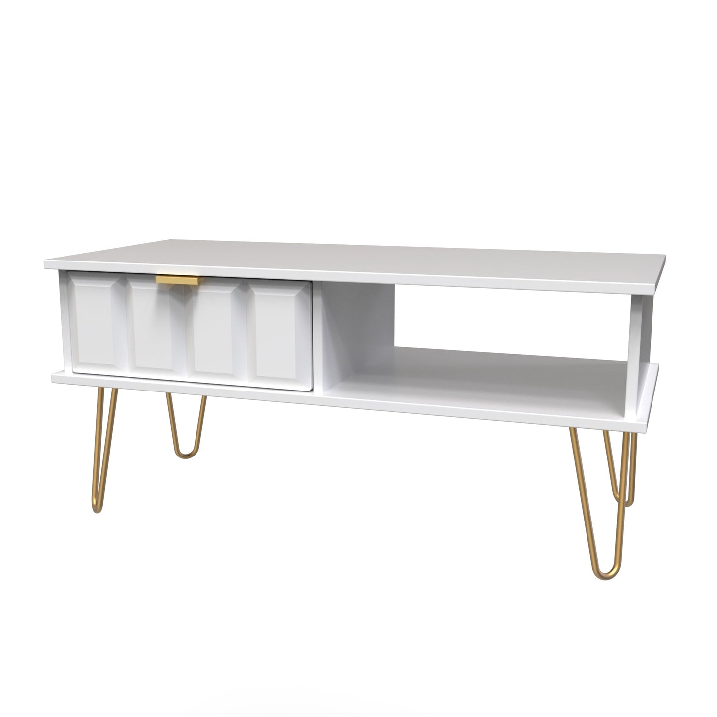 Cube Coffee Table White 1 Shelf 1 Drawer 92cm