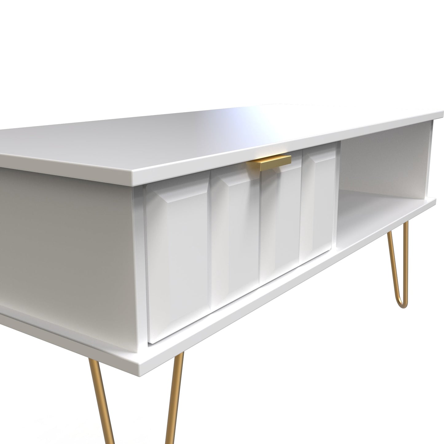 Cube Coffee Table White 1 Shelf 1 Drawer 92cm