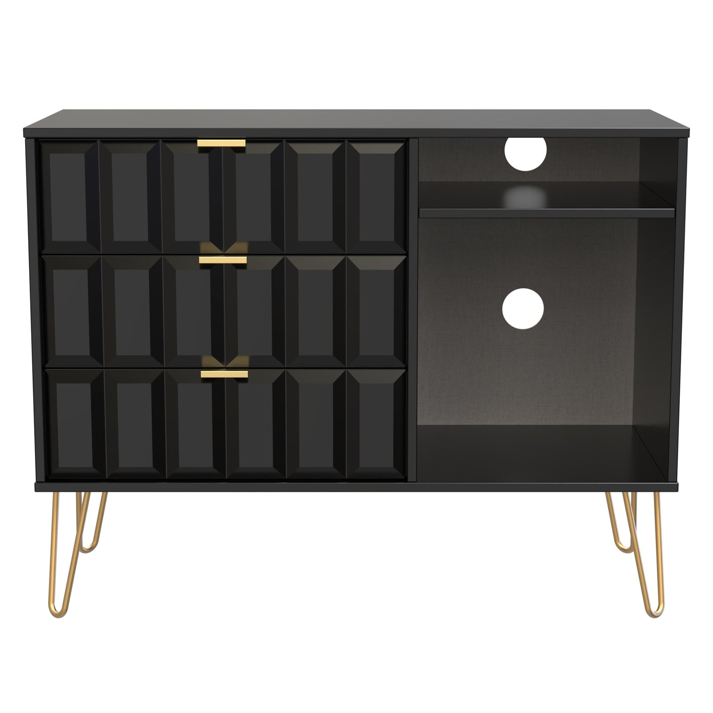 Cube TV Unit Black 2 Shelves 3 Drawers 97cm