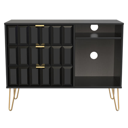 Cube TV Unit Black 2 Shelves 3 Drawers 97cm