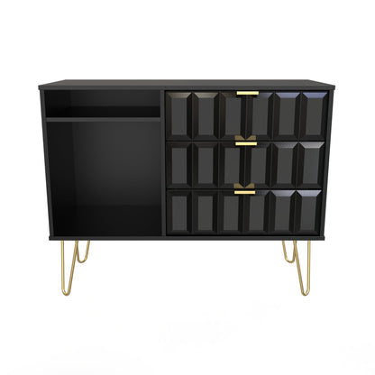Cube TV Unit Black 2 Shelves 3 Drawers 97cm