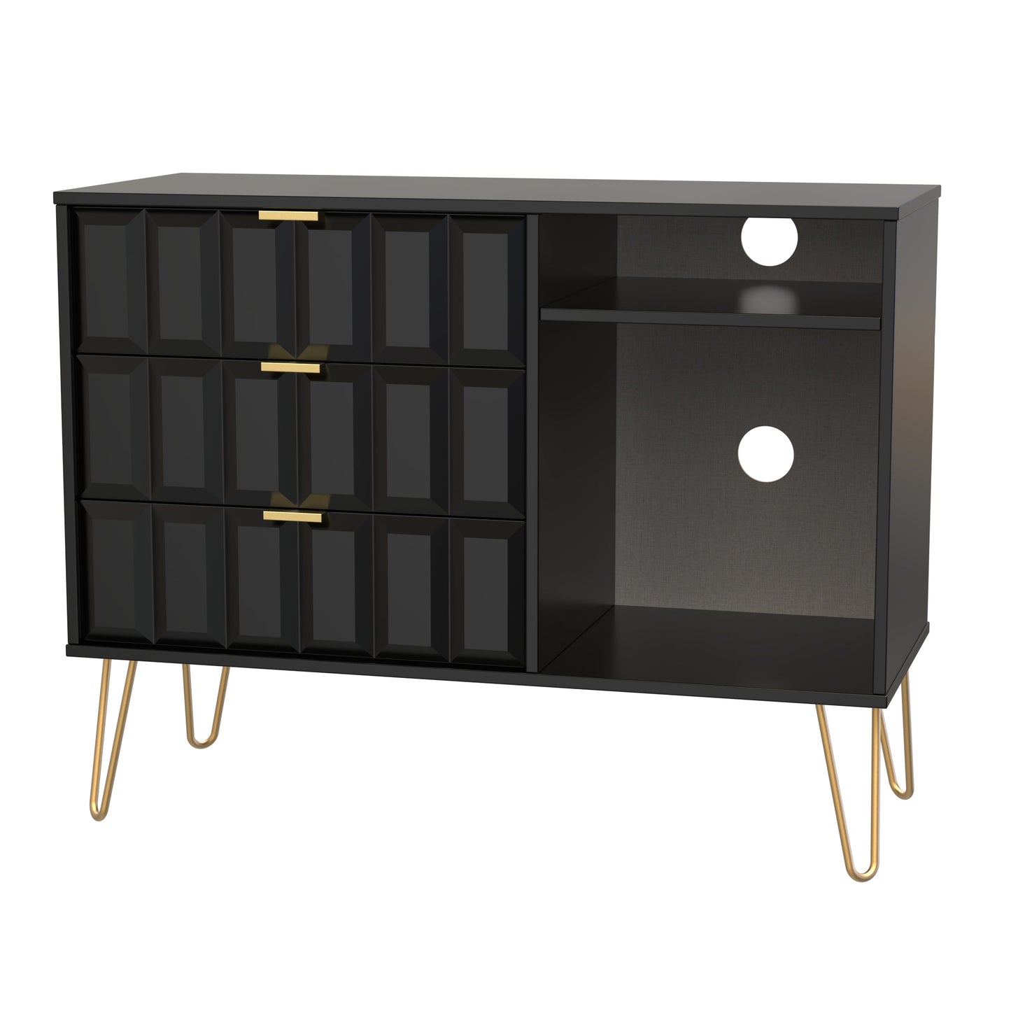 Cube TV Unit Black 2 Shelves 3 Drawers 97cm