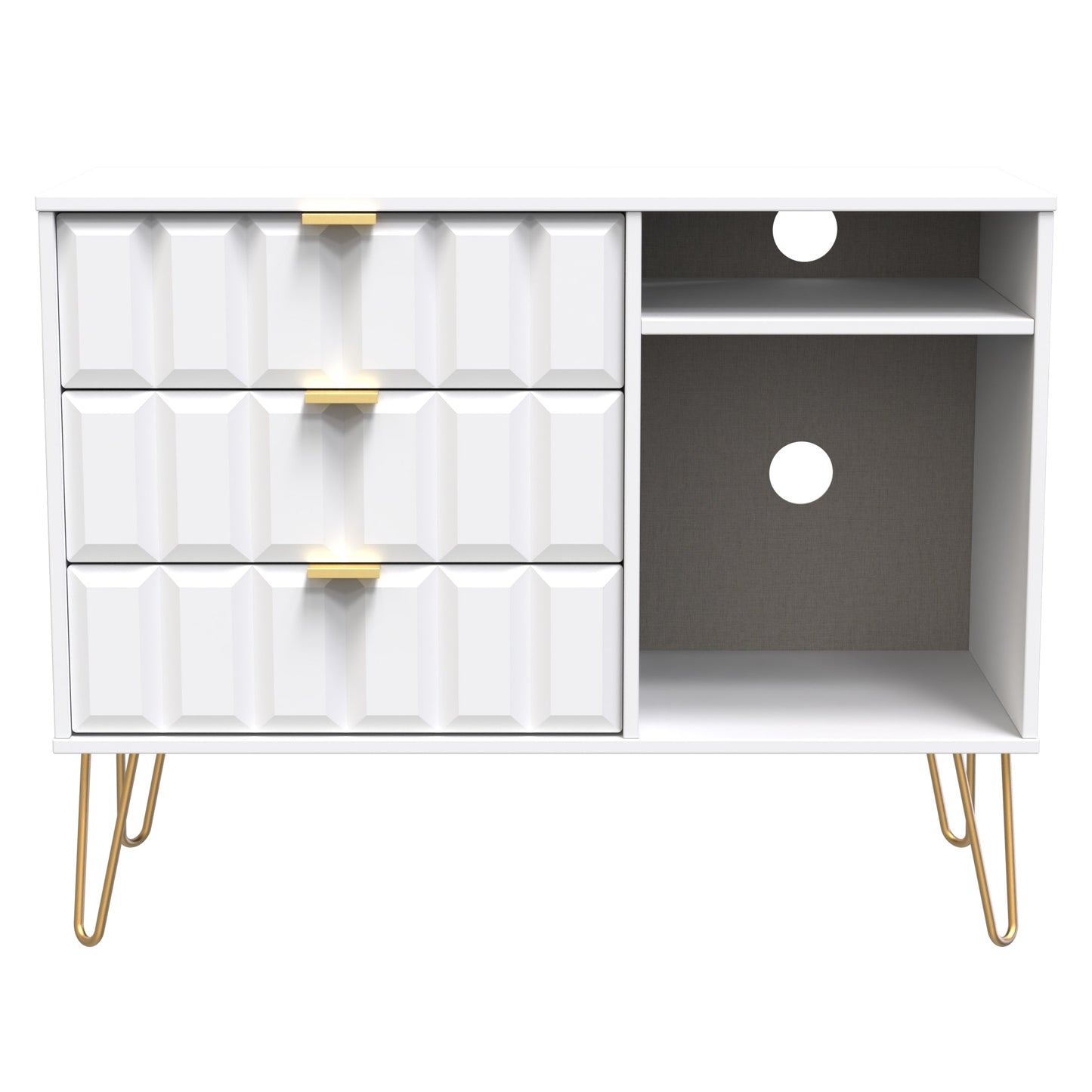 Cube TV Unit White 2 Shelves 3 Drawers 97cm