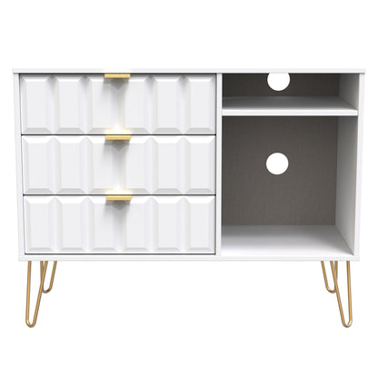 Cube TV Unit White 2 Shelves 3 Drawers 97cm