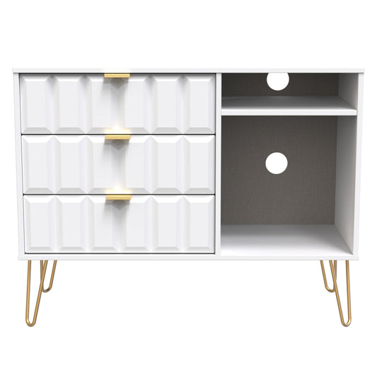 Cube TV Unit White 2 Shelves 3 Drawers 97cm
