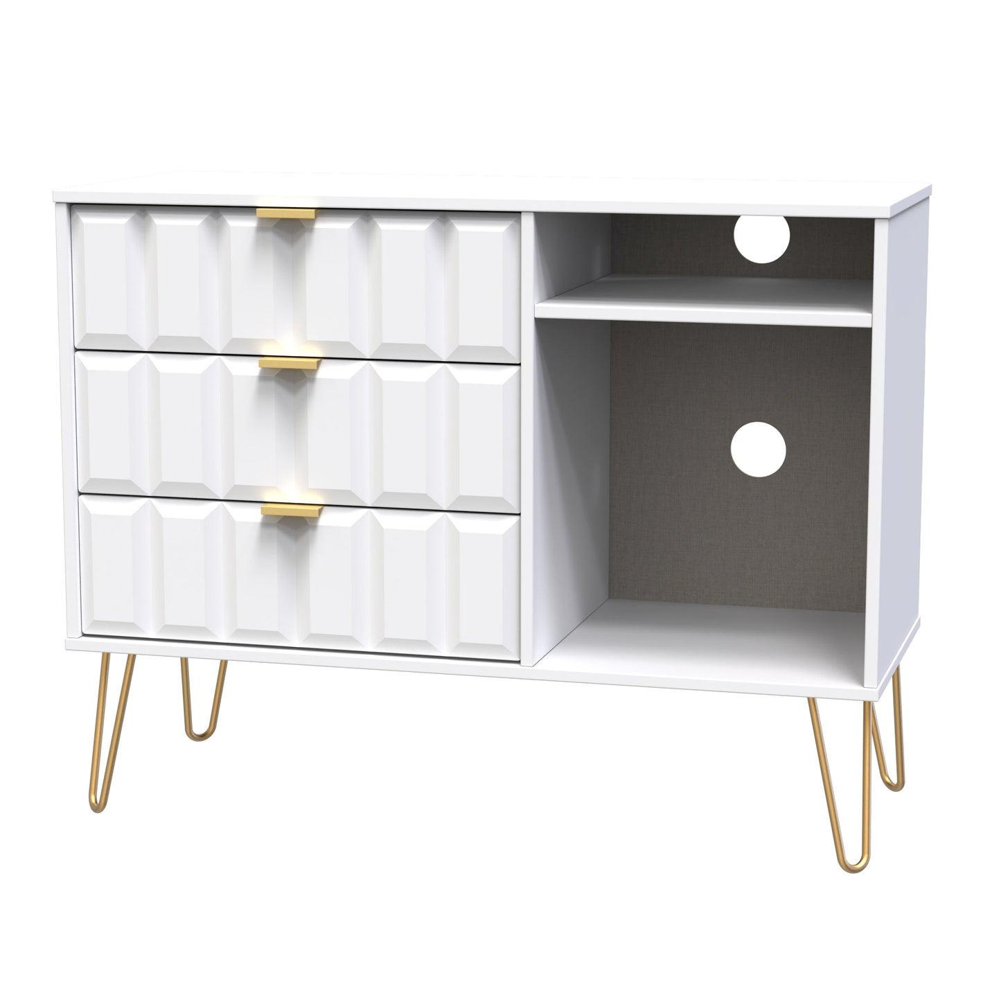 Cube TV Unit White 2 Shelves 3 Drawers 97cm