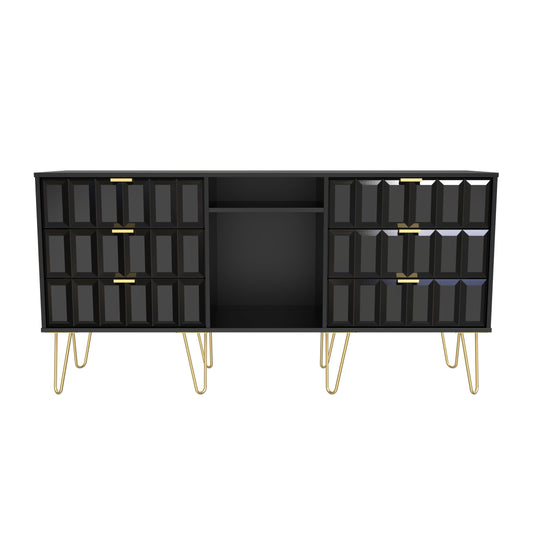 Cube Large Sideboard Black 2 Shelves 6 Drawers 152cm