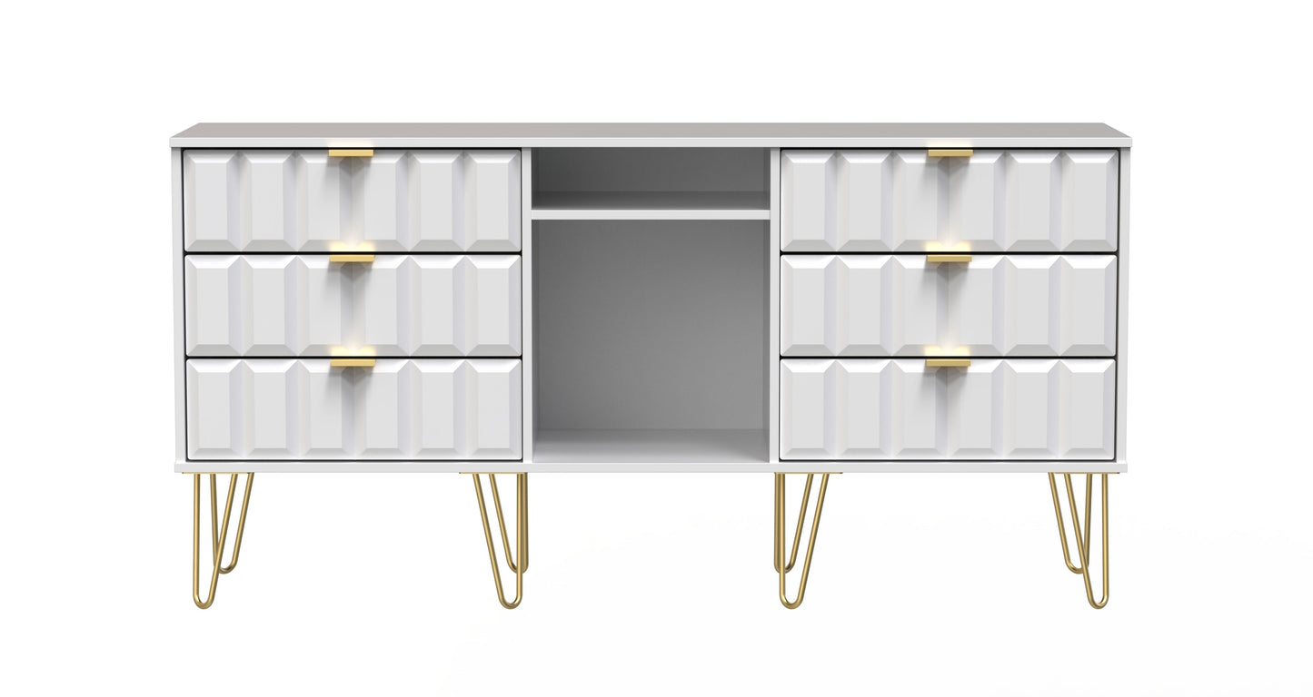 Cube Large Sideboard White 2 Shelves 6 Drawers 152cm