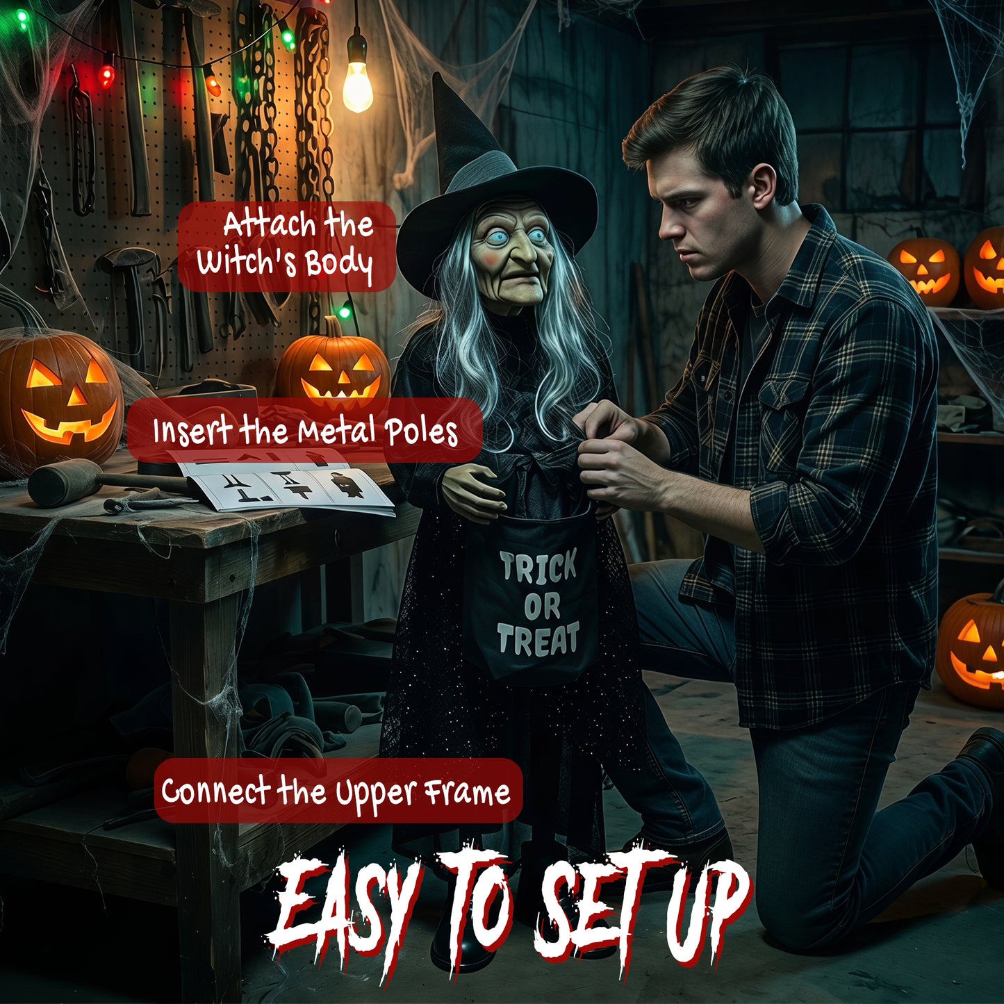 Animated Witch Halloween Decoration - 94cm