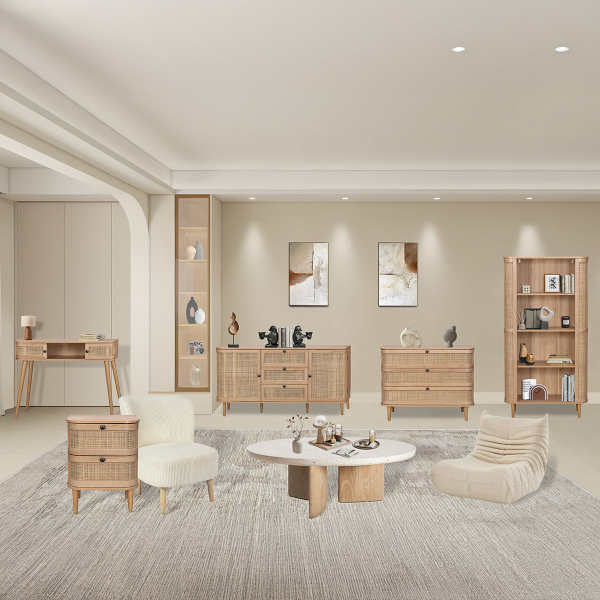 Stockholm TV Unit Beige 1 Shelf 1 Drawer 2 Doors