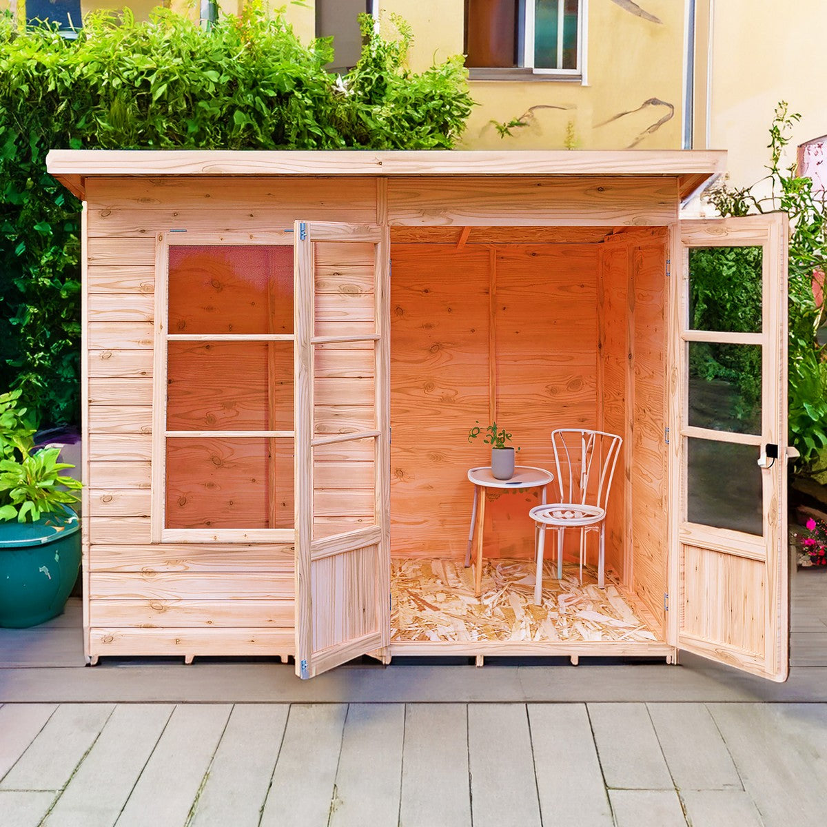 Shire Dahlia 7' 4" x 8' 4" Pent Summerhouse - Premium Dip Treated Overlap