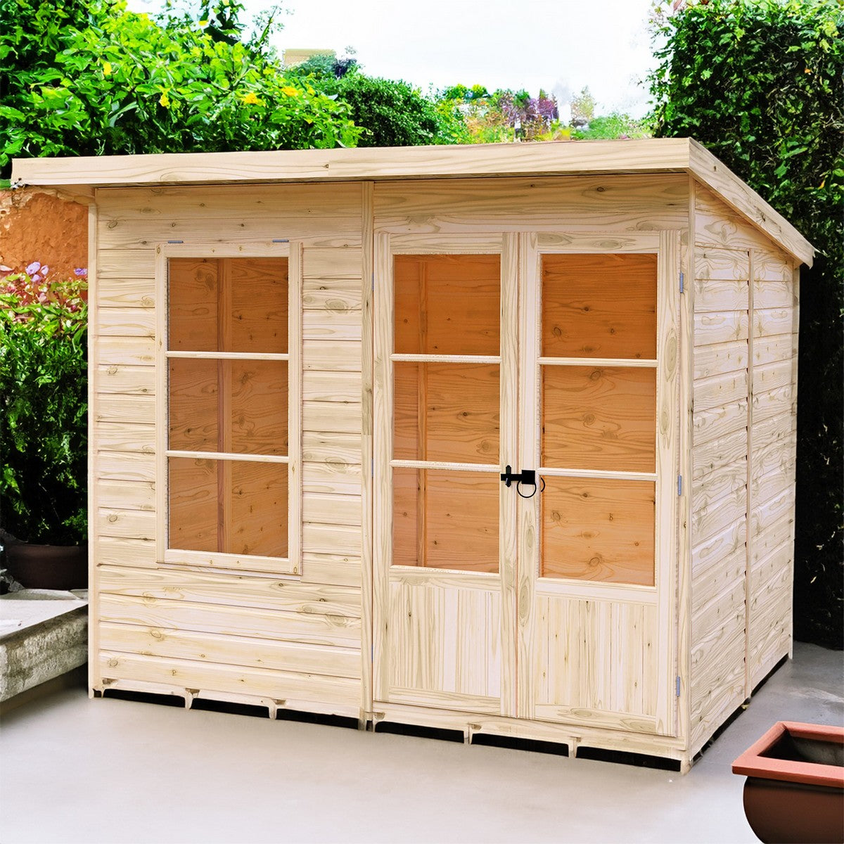Shire Dahlia 7' 4" x 8' 4" Pent Summerhouse - Premium Dip Treated Overlap