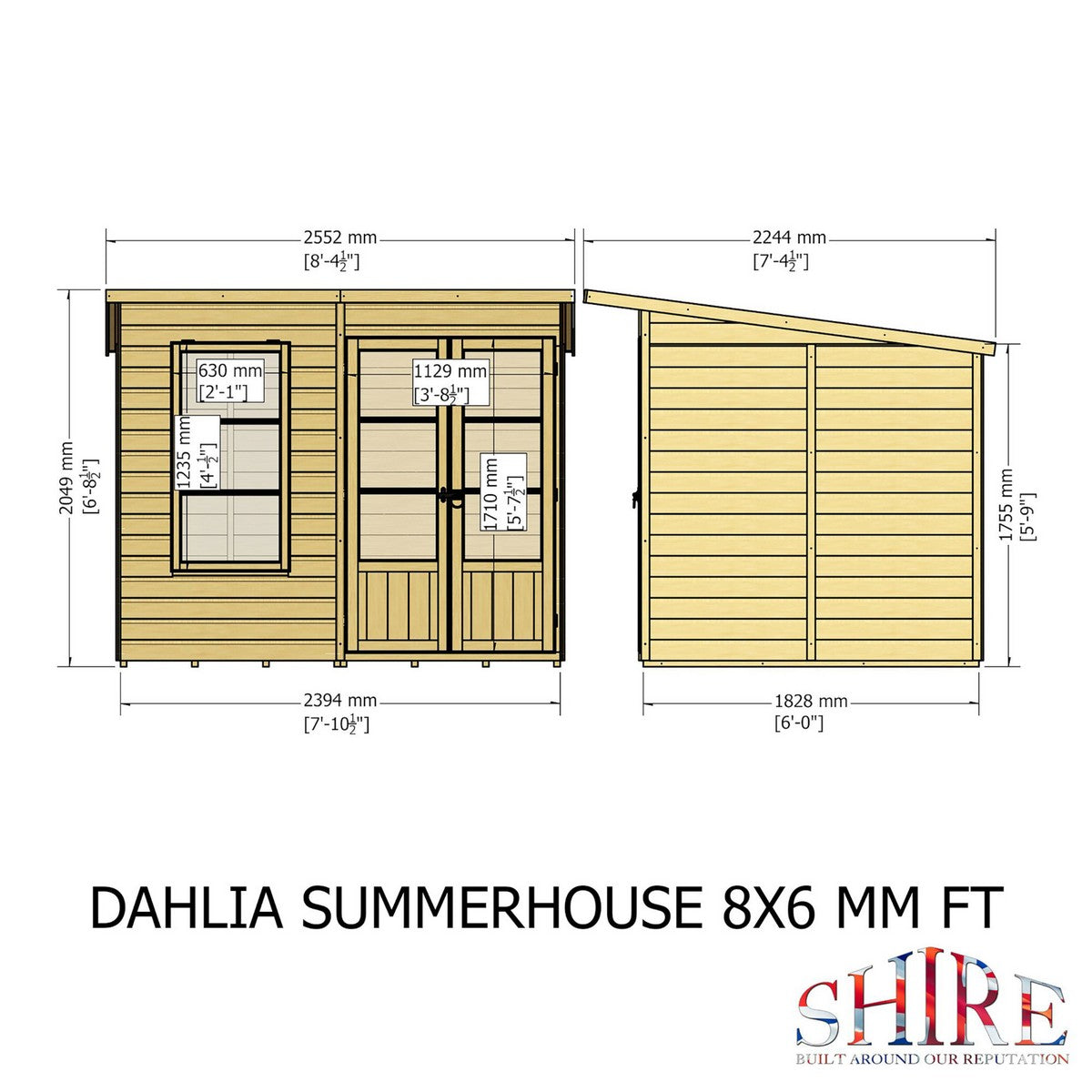 Shire Dahlia 7' 4" x 8' 4" Pent Summerhouse - Premium Dip Treated Overlap