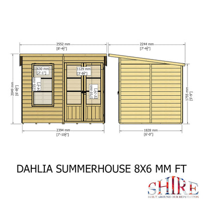 Shire Dahlia 7' 4" x 8' 4" Pent Summerhouse - Premium Dip Treated Overlap