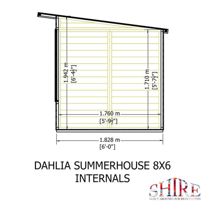 Shire Dahlia 7' 4" x 8' 4" Pent Summerhouse - Premium Dip Treated Overlap