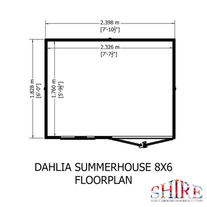 Shire Dahlia 7' 4" x 8' 4" Pent Summerhouse - Premium Dip Treated Overlap