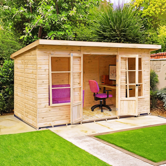 Shire Dahlia 7' 4" x 12' 3" Pent Summerhouse - Premium Dip Treated Overlap