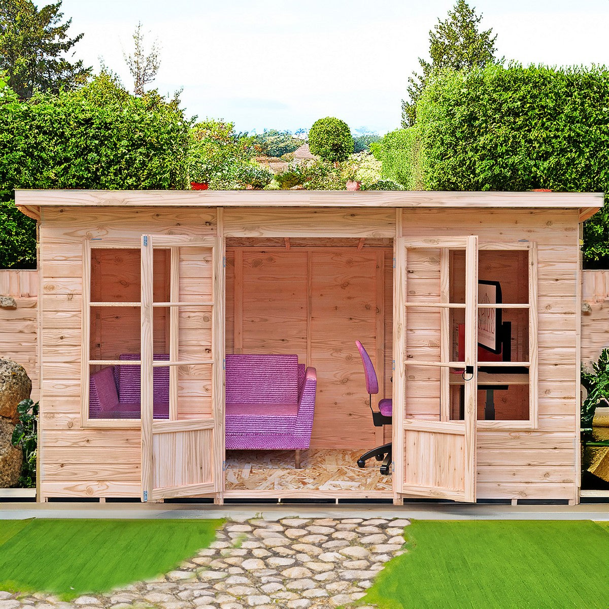 Shire Dahlia 7' 4" x 12' 3" Pent Summerhouse - Premium Dip Treated Overlap
