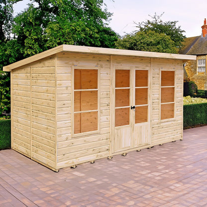 Shire Dahlia 7' 4" x 12' 3" Pent Summerhouse - Premium Dip Treated Overlap