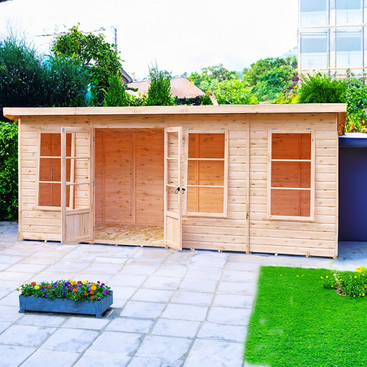 Shire Dahlia 7' 4" x 16' 2" Pent Summerhouse - Premium Dip Treated Overlap