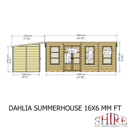 Shire Dahlia 7' 4" x 16' 2" Pent Summerhouse - Premium Dip Treated Overlap