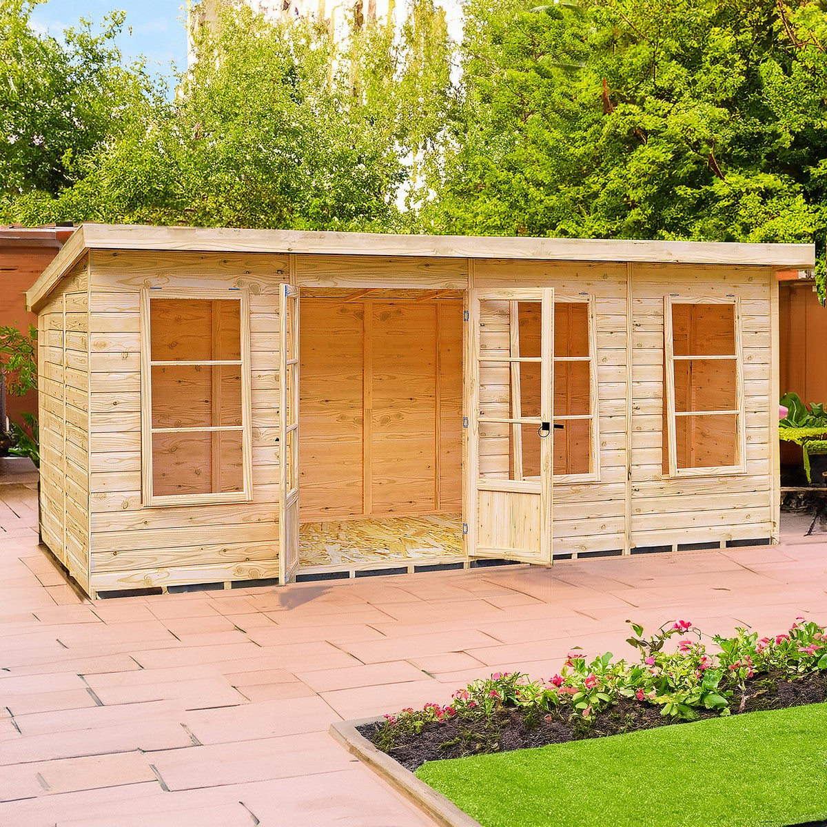 Shire Dahlia 7' 4" x 16' 2" Pent Summerhouse - Premium Dip Treated Overlap