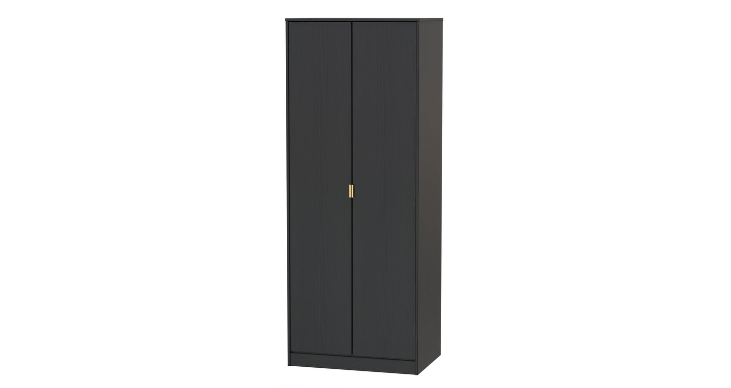 Diego J Tall Wardrobe Black 2 Doors 1 Shelf 197cm