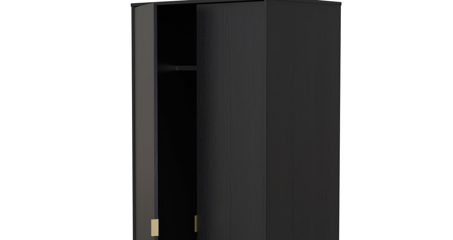 Diego J Tall Wardrobe Black 2 Doors 1 Shelf 197cm