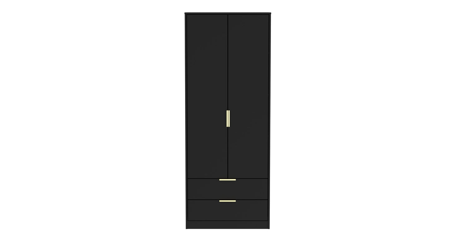 Diego J Tall Wardrobe Black 2 Doors 2 Drawers 197cm