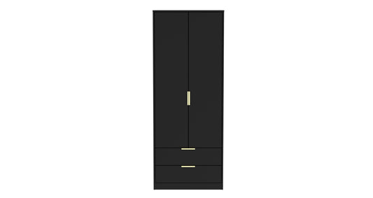 Diego J Tall Wardrobe Black 2 Doors 2 Drawers 197cm