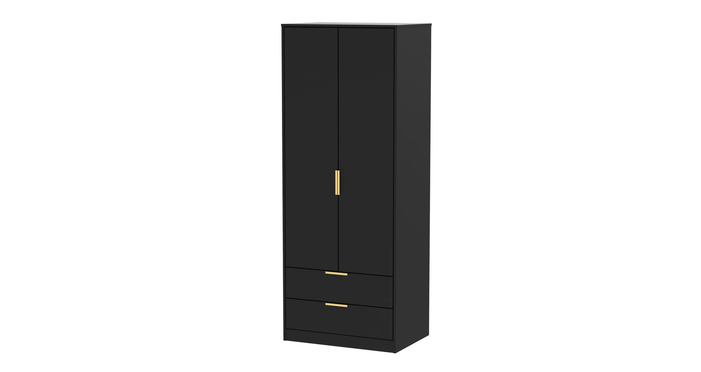 Diego J Tall Wardrobe Black 2 Doors 2 Drawers 197cm