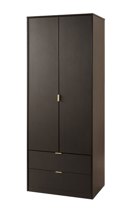 Diego J Tall Wardrobe Black 2 Doors 2 Drawers 197cm
