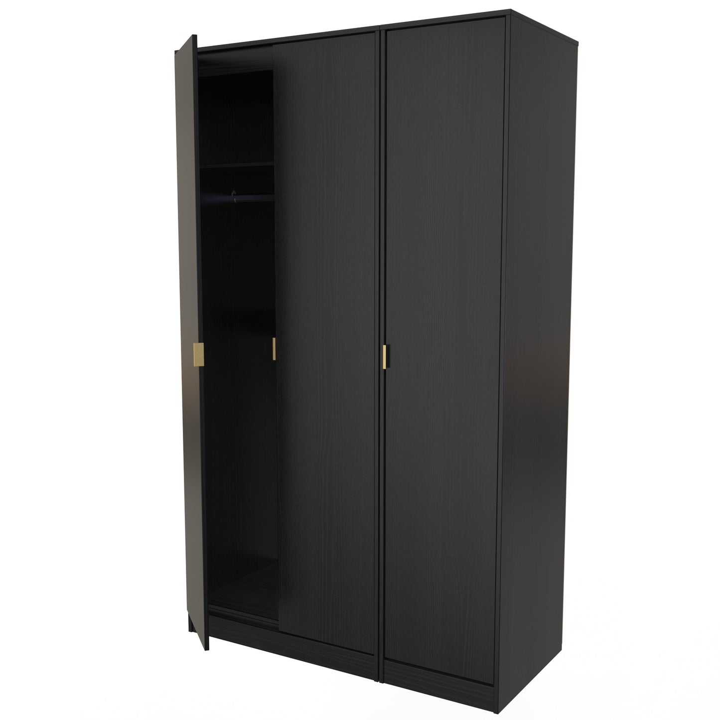 Diego J Tall Wardrobe Black 3 Doors 1 Shelf 198cm