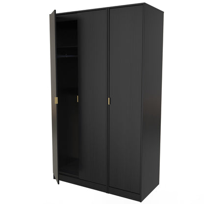 Diego J Tall Wardrobe Black 3 Doors 1 Shelf 198cm