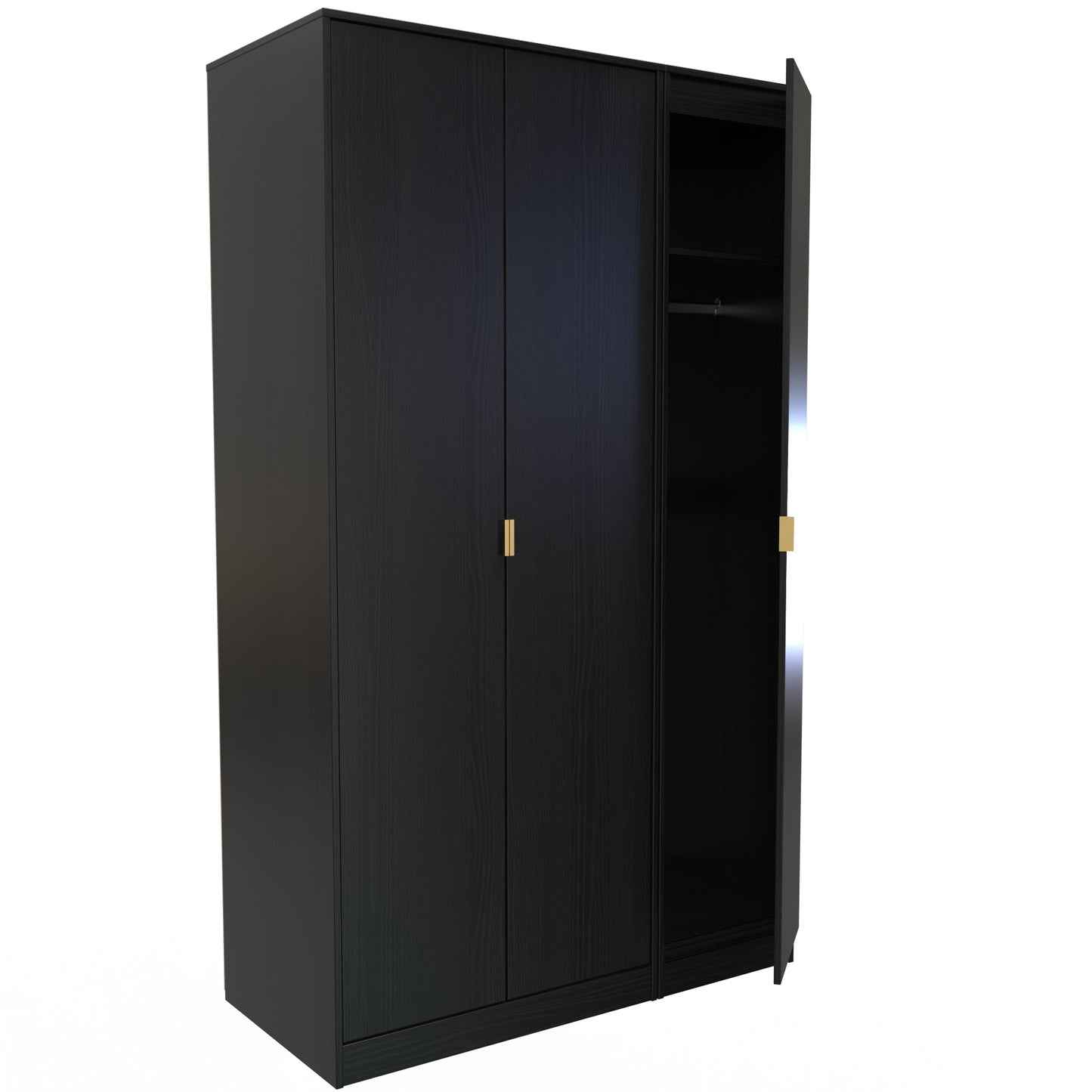 Diego J Tall Wardrobe Black 3 Doors 1 Shelf 198cm