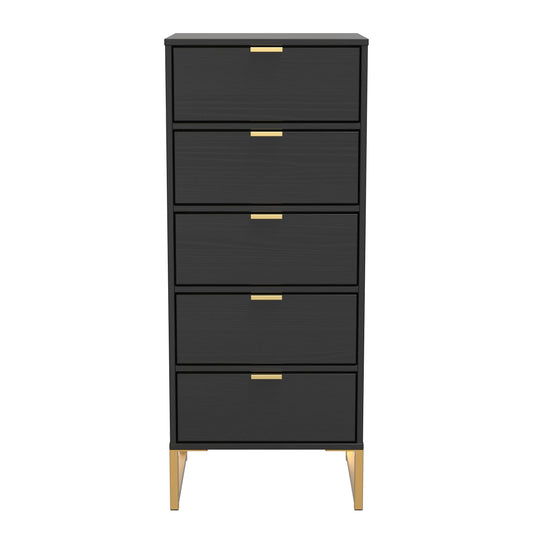 Diego J Tall Tallboy Black 5 Drawers 101cm
