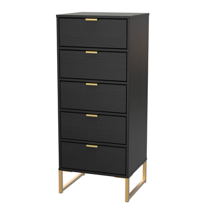 Diego J Tall Tallboy Black 5 Drawers 101cm