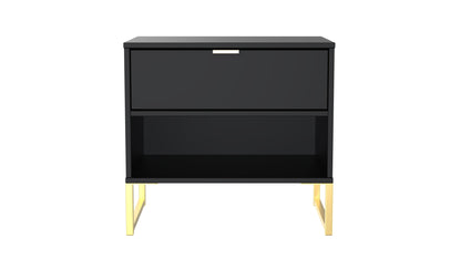 Diego J Bedside Table Black 1 Shelf 1 Drawer 58cm