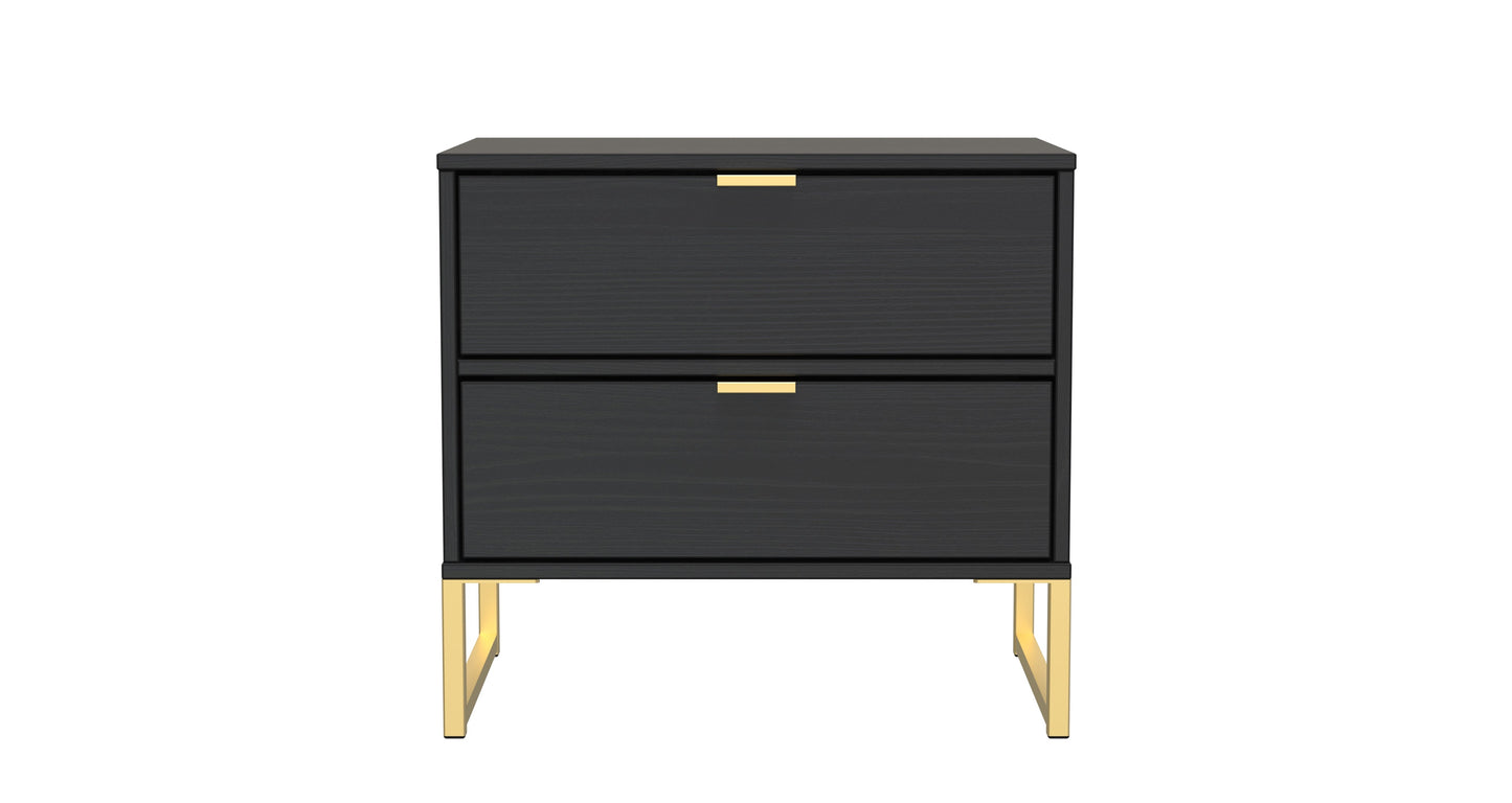 Diego J Bedside Table Black 2 Drawers 58cm