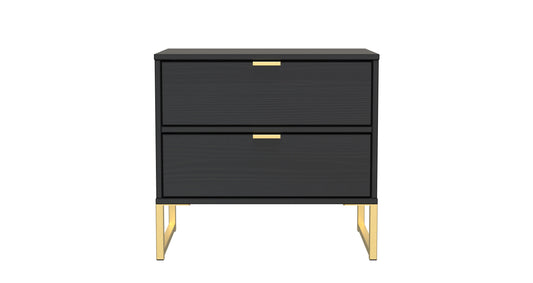 Diego J Bedside Table Black 2 Drawers 58cm
