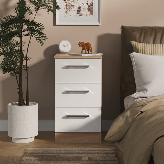 Devon Chest of Drawers White & Oak 3 Drawers 70cm