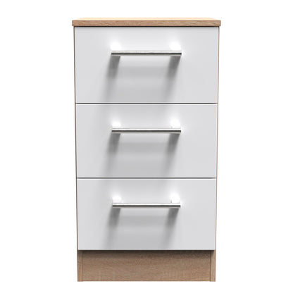 Devon Chest of Drawers White & Oak 3 Drawers 70cm