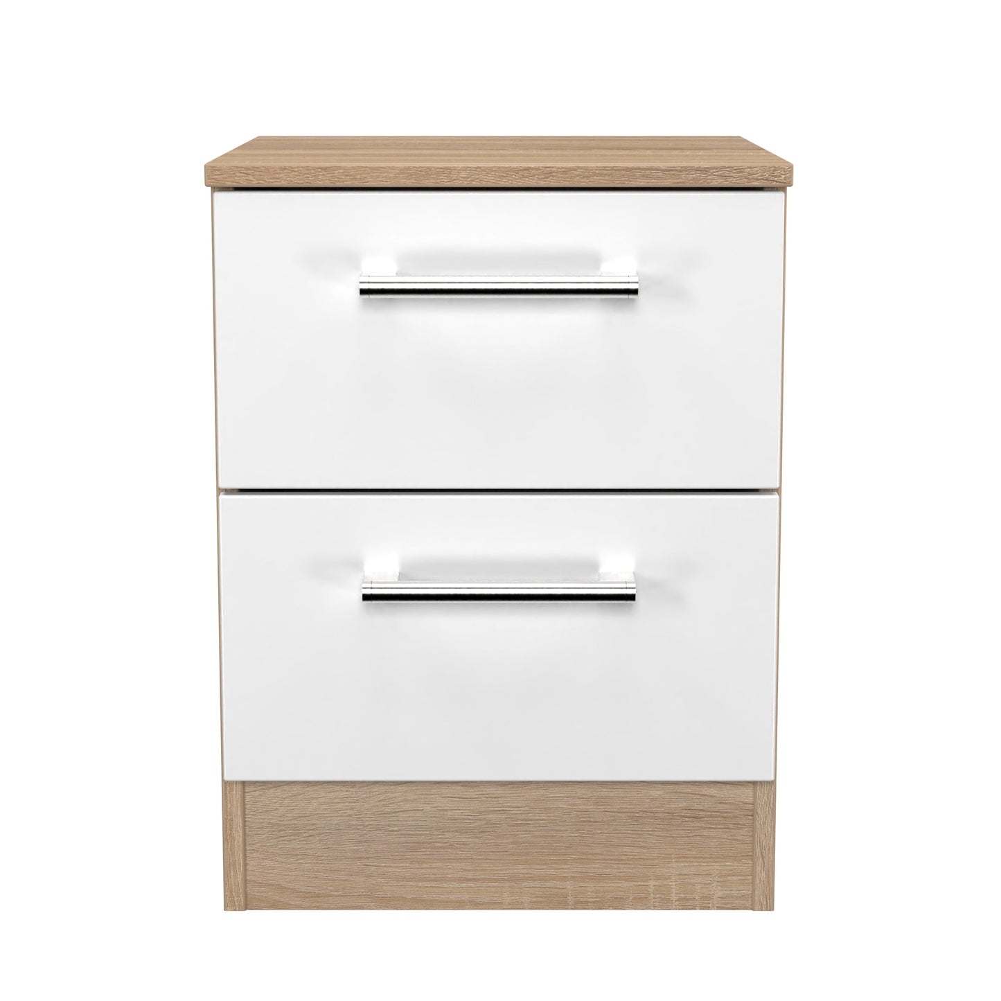 Devon Bedside Table White & Oak 2 Drawers 51cm
