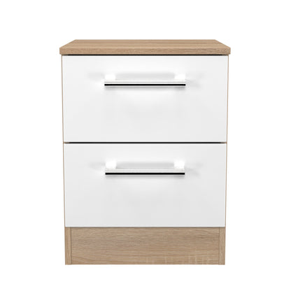 Devon Bedside Table White & Oak 2 Drawers 51cm