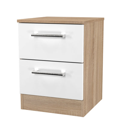 Devon Bedside Table White & Oak 2 Drawers 51cm