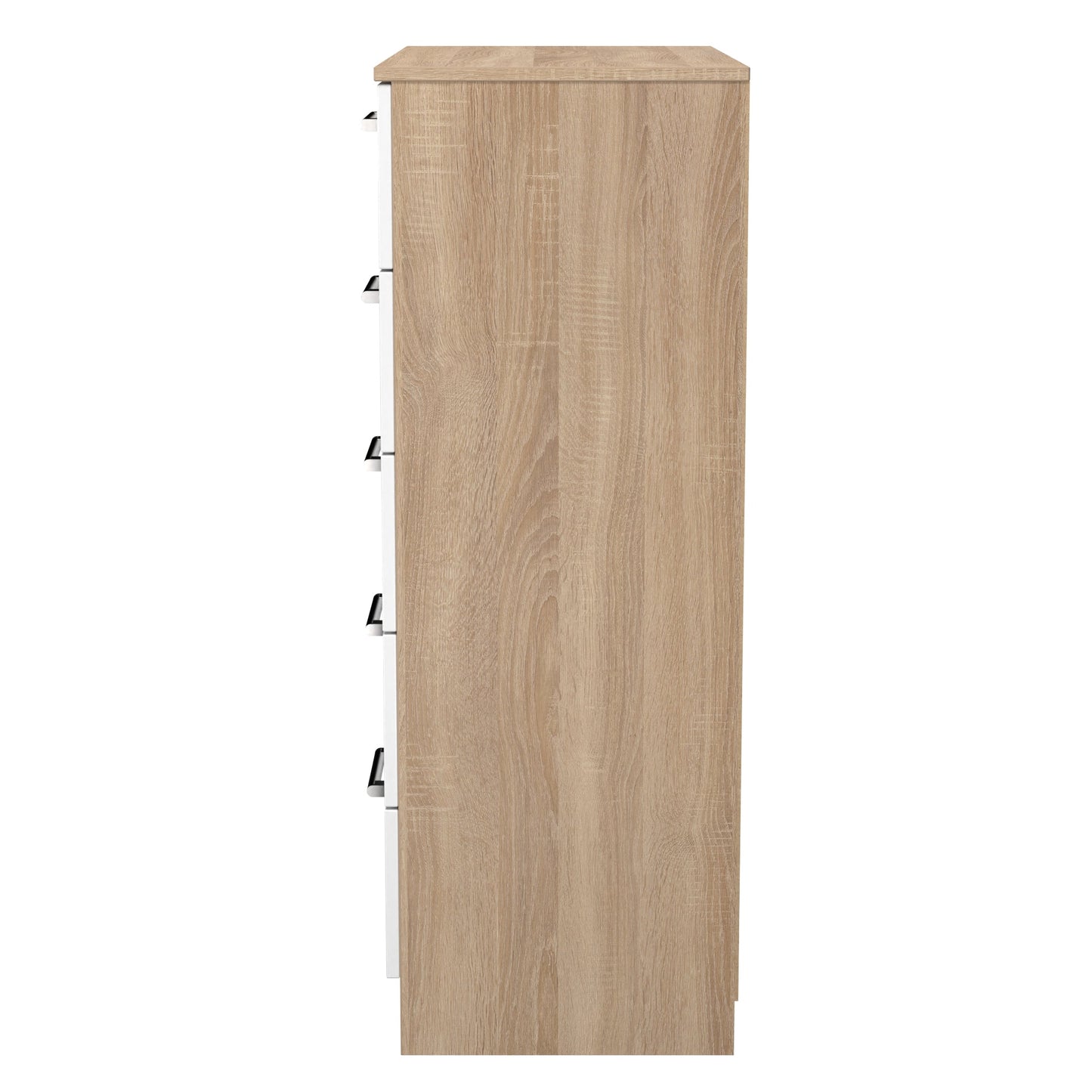 Devon Tall Chest of Drawers White & Oak 5 Drawers 108cm