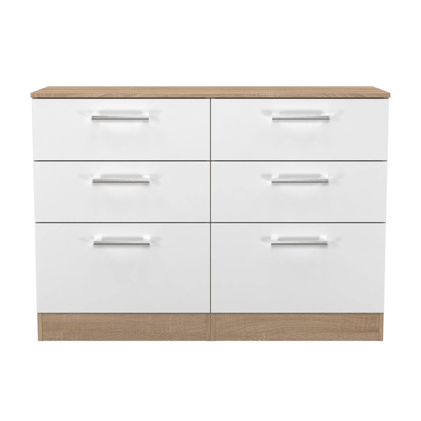 Devon Large Chest of Drawers White & Oak 6 Drawers 110cm